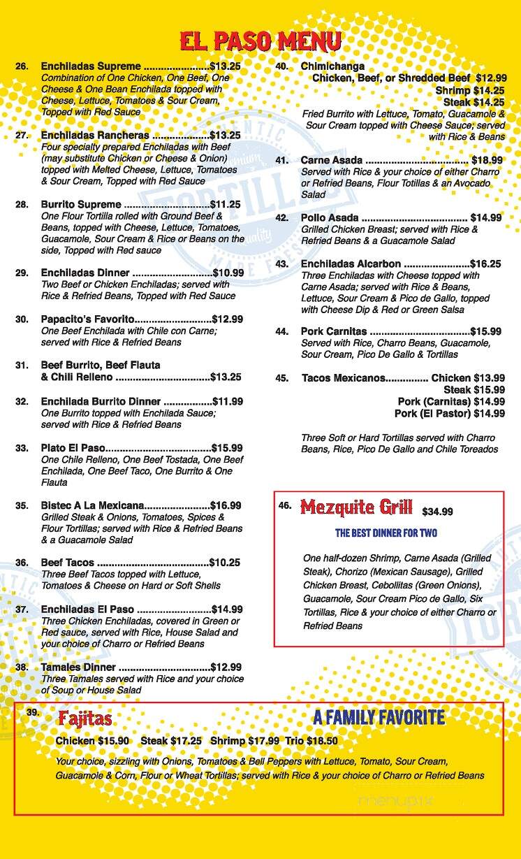 El Paso Mexican Grill - Youngsville, LA menu_pic