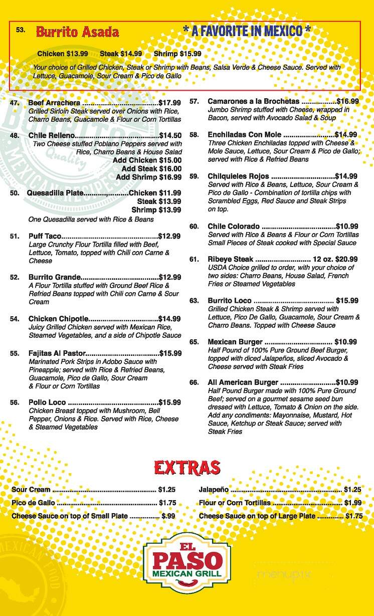 El Paso Mexican Grill - Youngsville, LA menu_pic