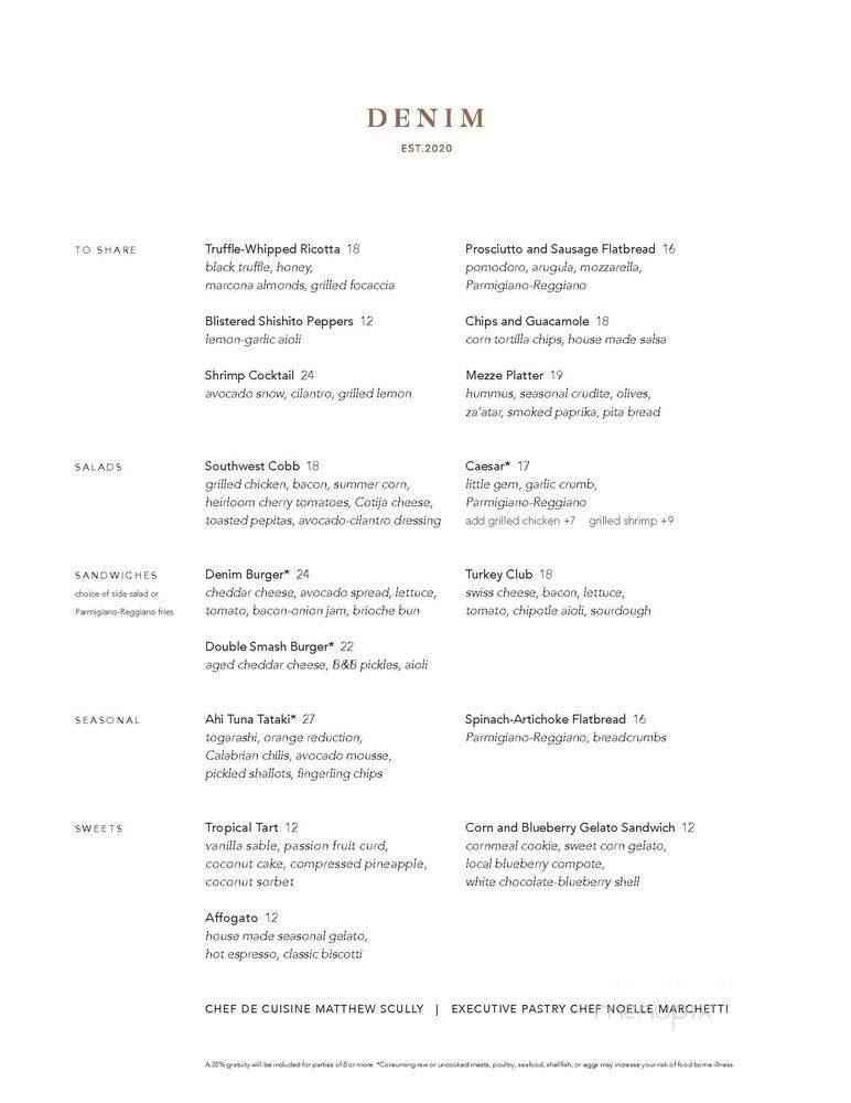 Denim - Nashville, TN menu_pic