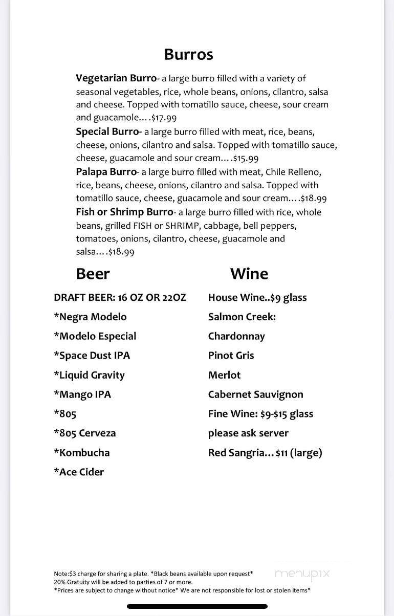 La Palapa - Los Osos, CA menu_pic