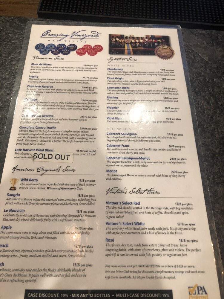 Crossing Vineyards & Winery - Newtown, PA menu_pic