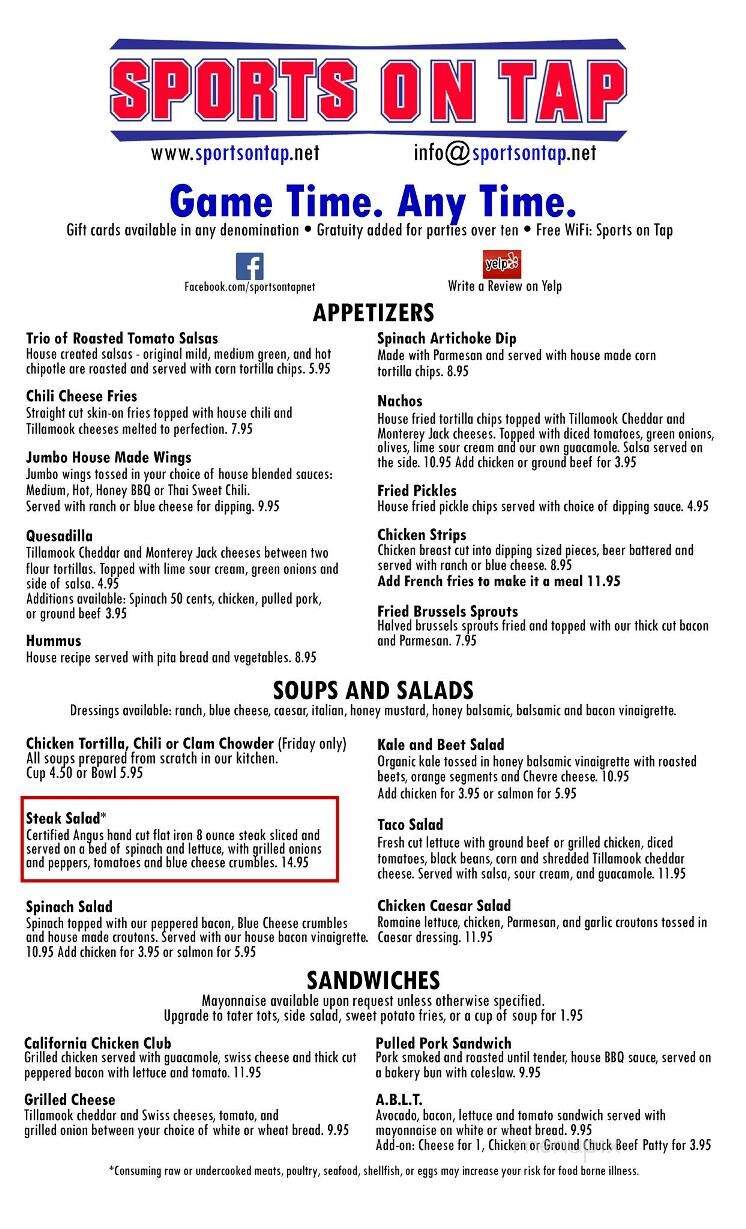 Sports On Tap - Happy Valley, OR menu_pic