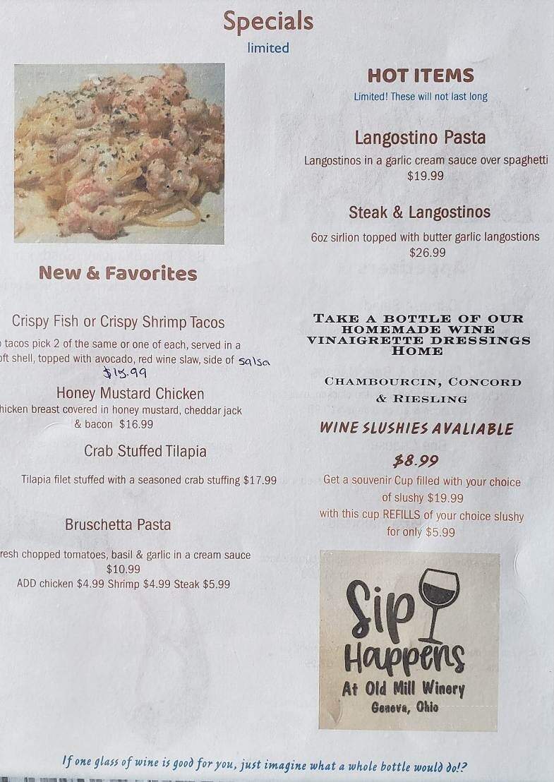Old Mill Winery - Geneva, OH menu_pic