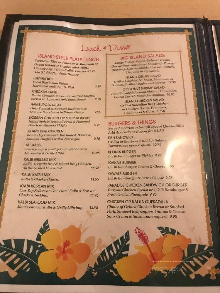 Island Style Cafe - Santee, CA menu_pic