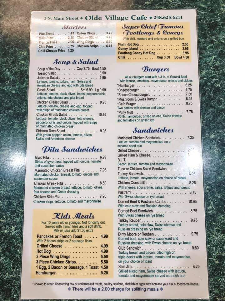 Old Village Cafe - Clarkston, MI menu_pic
