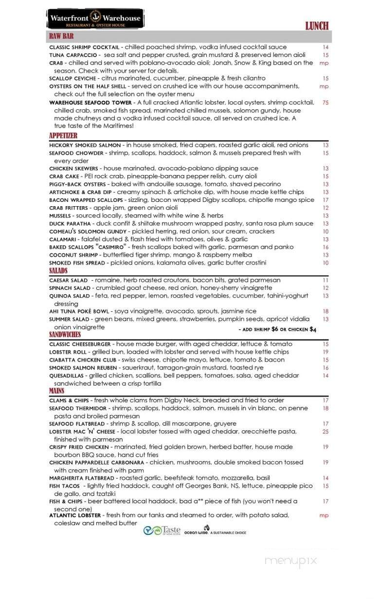 Waterfront Warehouse - Halifax, NS menu_pic