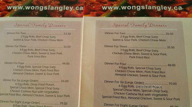 Wong's Chinese Seafood Restaurant - Langley, BC menu_pic