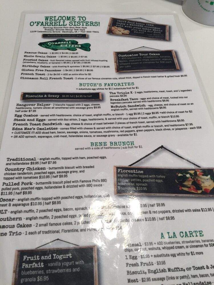 O'Farrell Sisters - Okoboji, IA menu_pic