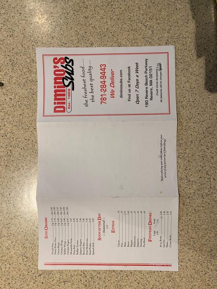 Dimino's Sub Sandwiches - Revere, MA menu_pic