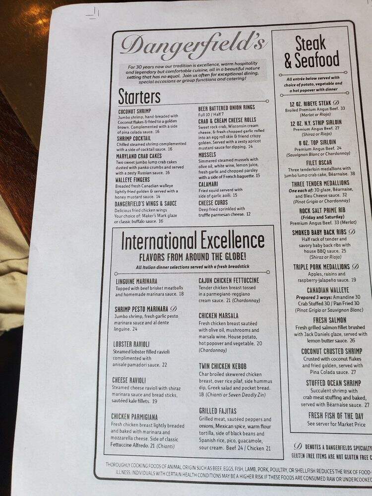 Dangerfield Restaurant - Shakopee, MN menu_pic