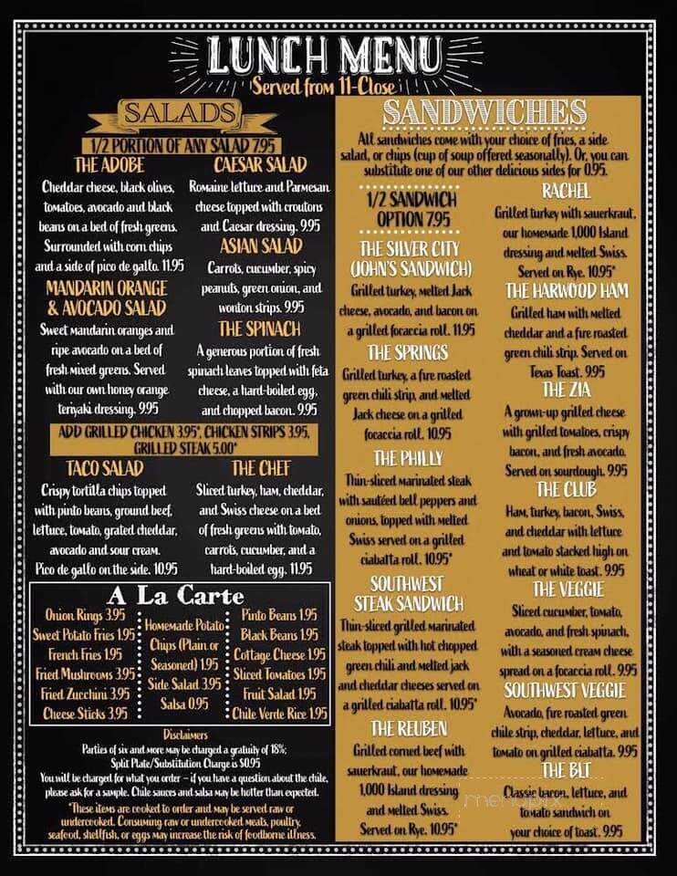 Adobe Springs Cafe - Silver City, NM menu_pic