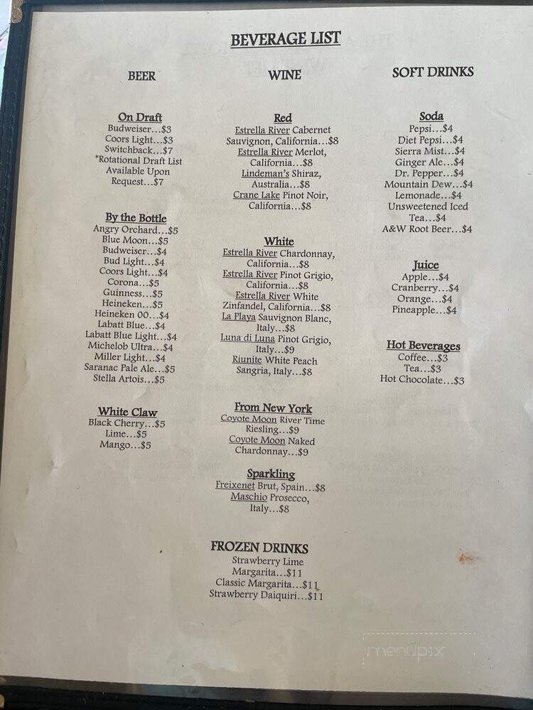 Adirondack Hotel On Long Lake - Long Lake, NY menu_pic