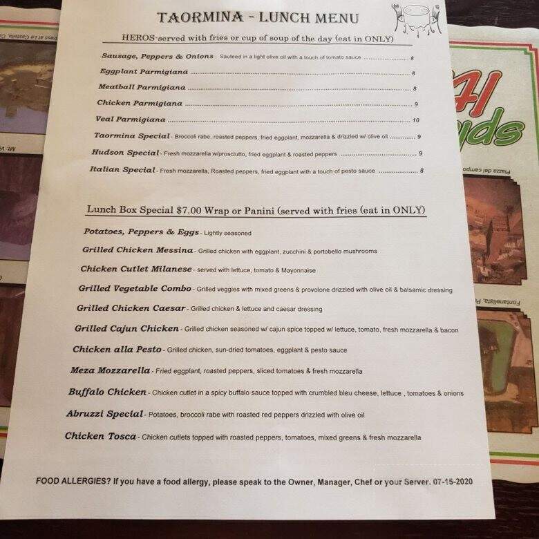 Taormina Restaurant - Peekskill, NY menu_pic