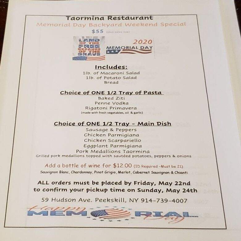 Taormina Restaurant - Peekskill, NY menu_pic