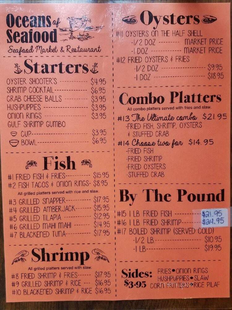 Online Menu of Oceans Of Seafood, Port Aransas, TX