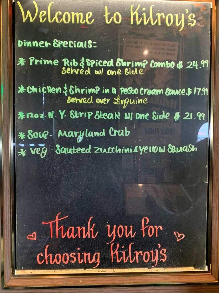 Kilroy's Restaurant - Springfield, VA menu_pic