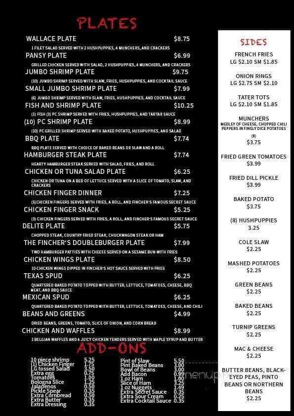 Fincher's Real Delite - Talladega, AL menu_pic