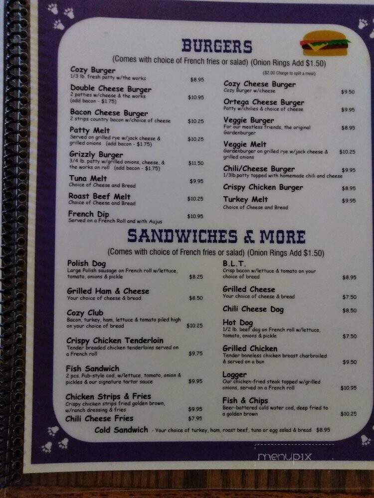 Cozy Cabin Cafe - West Point, CA menu_pic