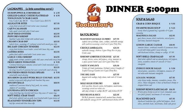 Tooloulou's - Banff, AB menu_pic