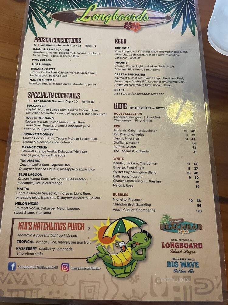 Longboards Tiki Beach Grille - Cocoa Beach, FL menu_pic