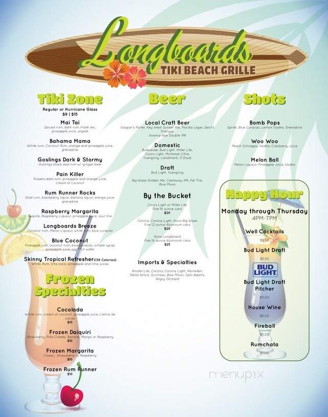 Longboards Tiki Beach Grille - Cocoa Beach, FL menu_pic