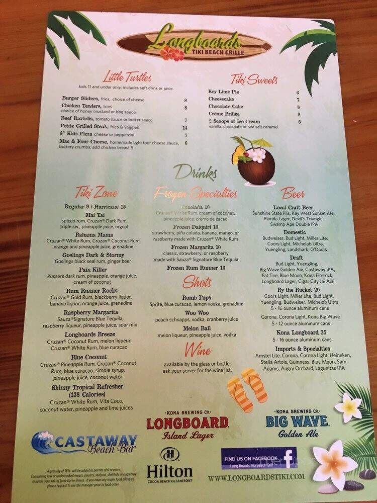 Longboards Tiki Beach Grille - Cocoa Beach, FL menu_pic
