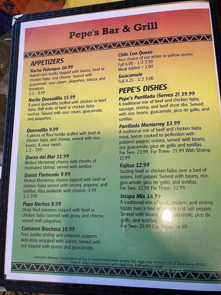 Pepe's Bar & Grill - Many, LA menu_pic