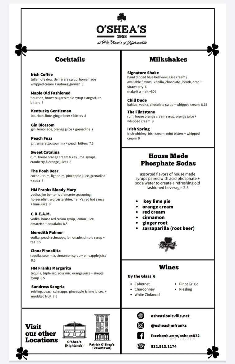 H.M. Franks, an O'Shea's Pub - Jeffersonville, IN menu_pic