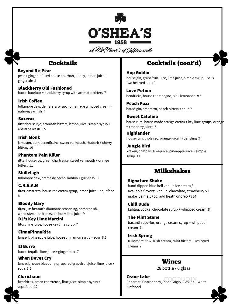 H.M. Franks, an O'Shea's Pub - Jeffersonville, IN menu_pic