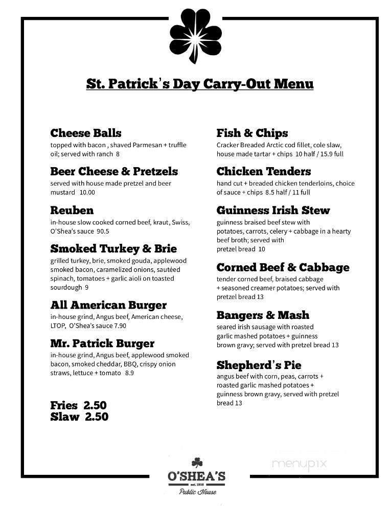 H.M. Franks, an O'Shea's Pub - Jeffersonville, IN menu_pic