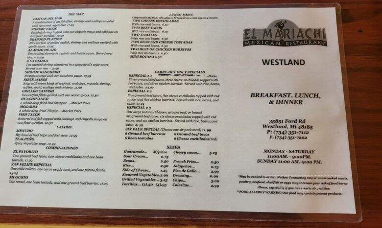 El Mariachi - Westland, MI menu_pic