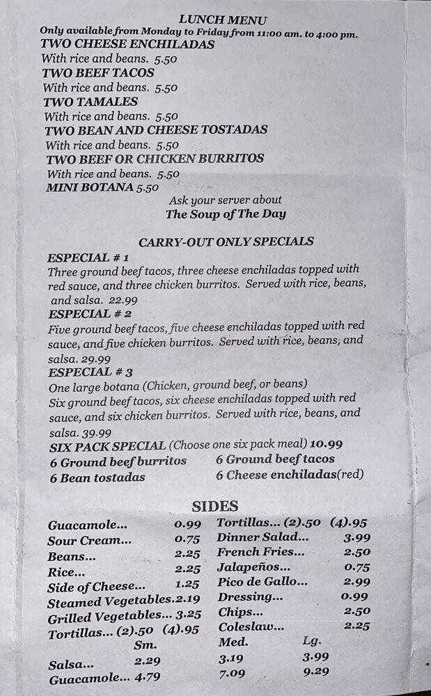 El Mariachi - Westland, MI menu_pic