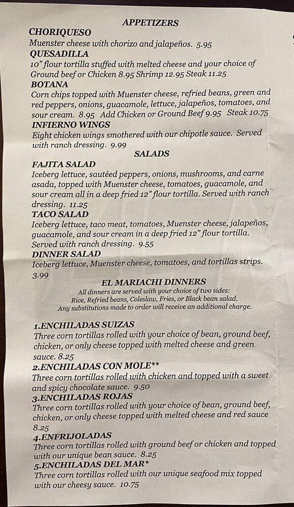 El Mariachi - Westland, MI menu_pic