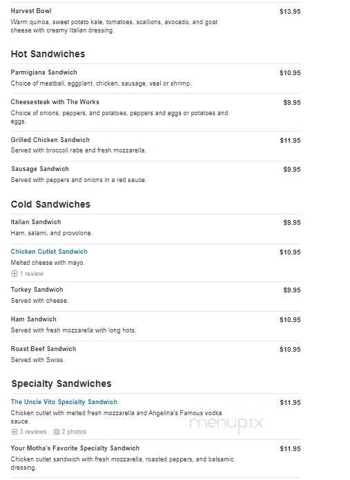Angelina's Trattoria - Florham Park, NJ menu_pic