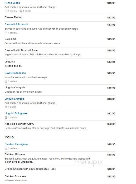 Angelina's Trattoria - Florham Park, NJ menu_pic