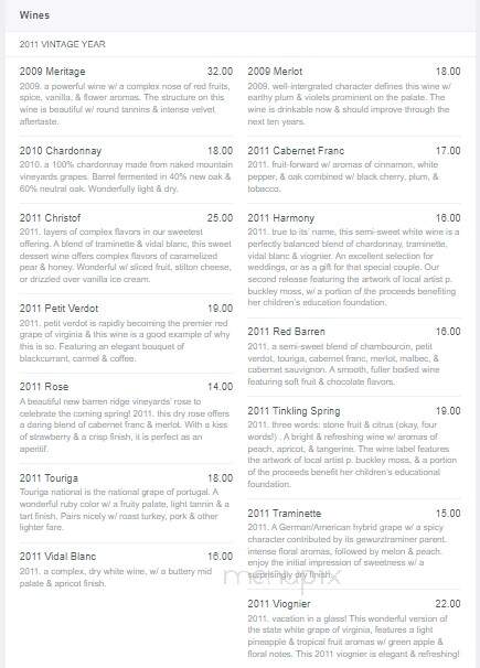 Barren Ridge Vineyards - Fishersville, VA menu_pic