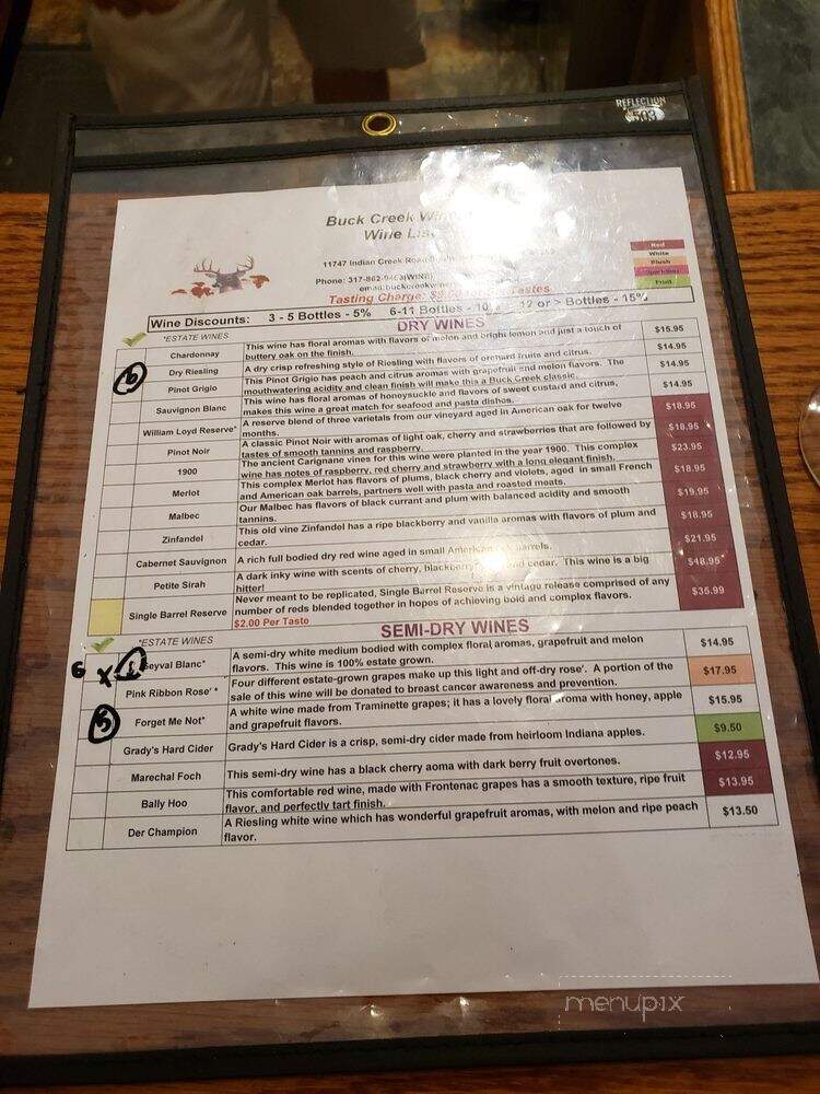 Buck Creek Winery - Indianapolis, IN menu_pic