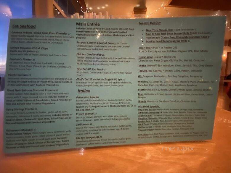 Seaside Restaurant & Bar - Crescent City, CA menu_pic