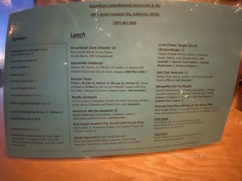 Seaside Restaurant & Bar - Crescent City, CA menu_pic