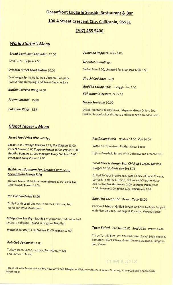 Seaside Restaurant & Bar - Crescent City, CA menu_pic