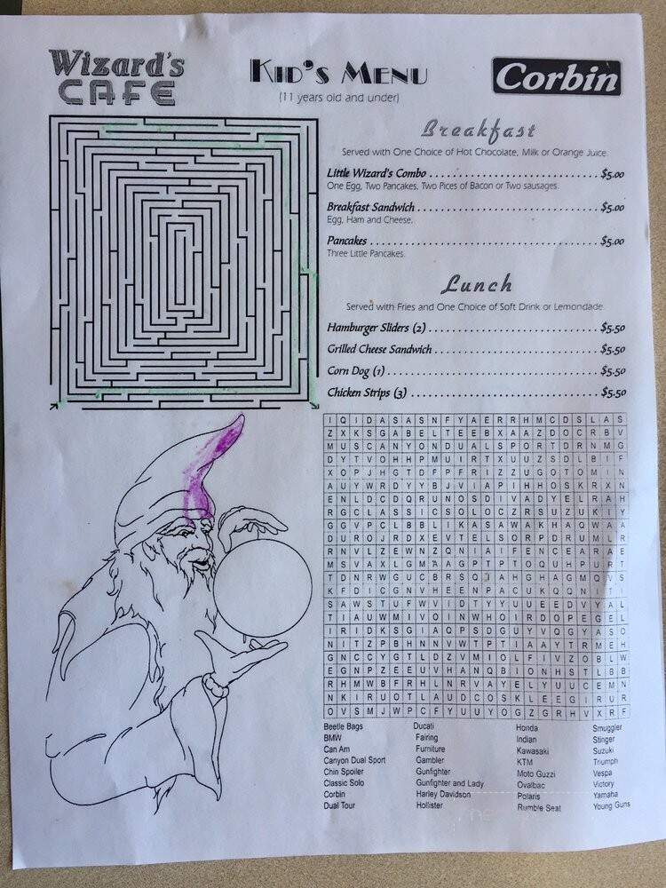 Wizard's Cafe at Corbin - Hollister, CA menu_pic