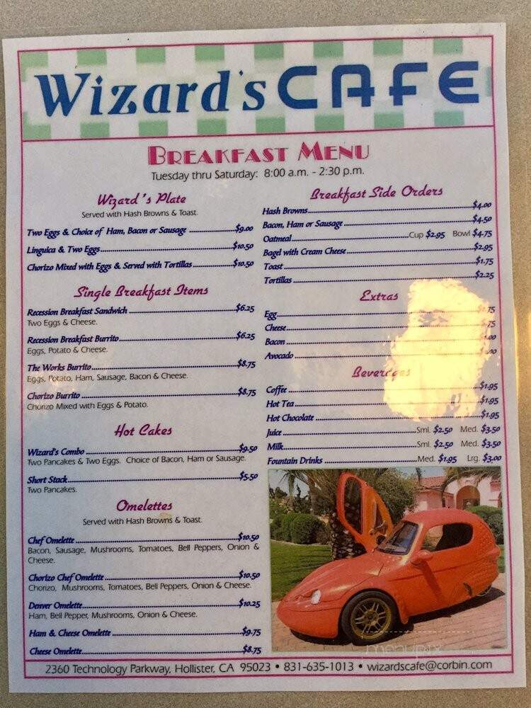 Wizard's Cafe at Corbin - Hollister, CA menu_pic