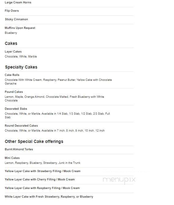 Betty Kaye Bakery - Carrollton, OH menu_pic