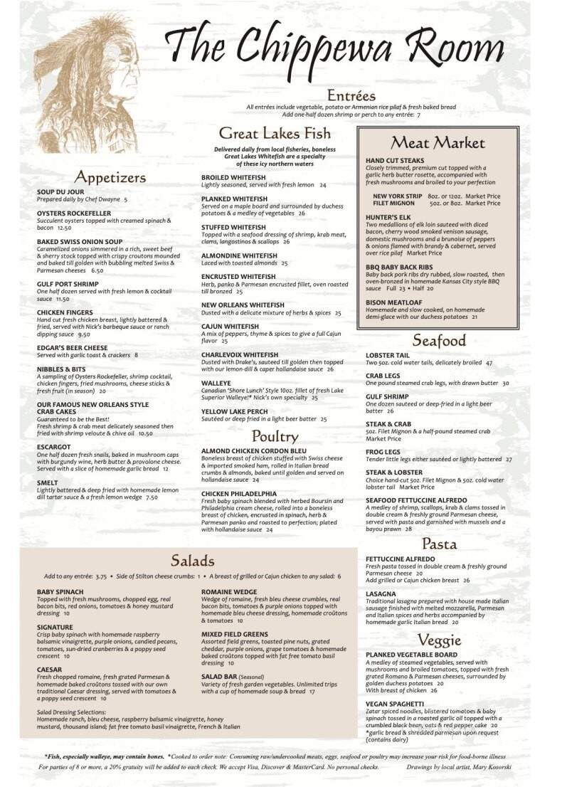 The Chippewa Room - Mackinaw City, MI menu_pic