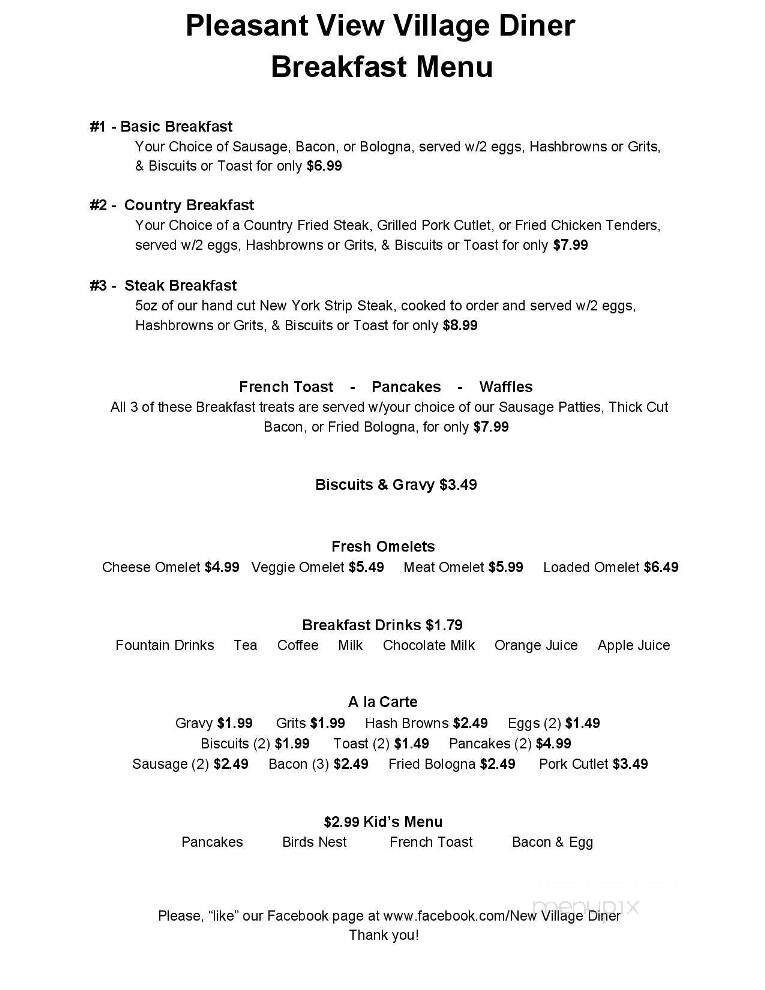 Pleasant View Village Diner - Pleasant View, TN menu_pic
