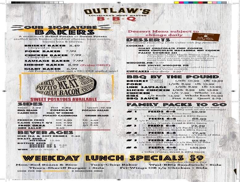 Outlaws Barbeque - Pineville, LA menu_pic