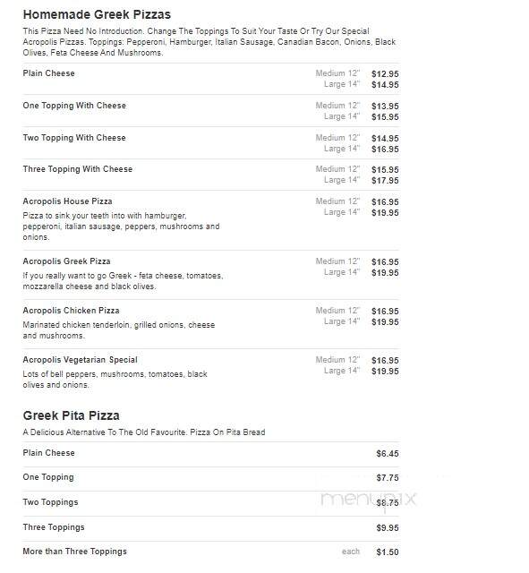 Acropolis Restaurant - Greenville, SC menu_pic