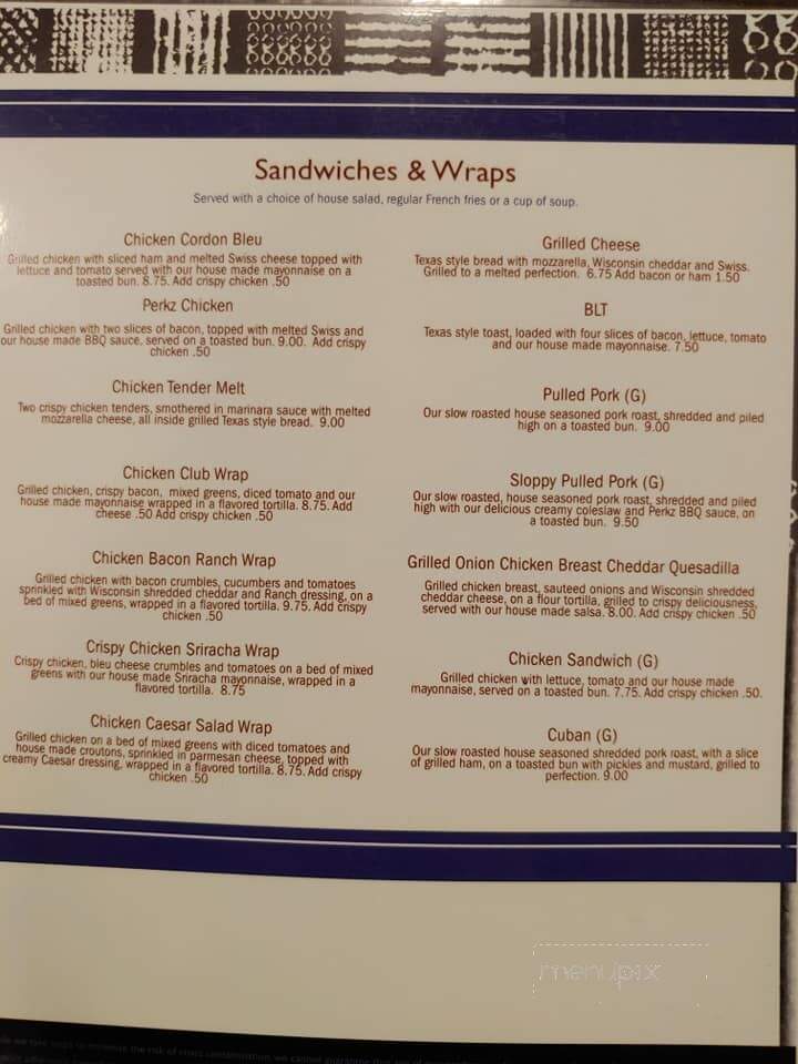 Perkz Cafe - Durand, WI menu_pic