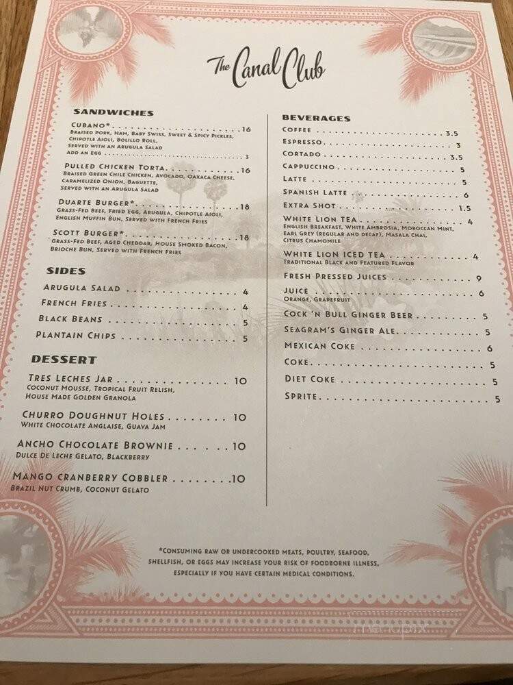 The Canal Club - Scottsdale, AZ menu_pic