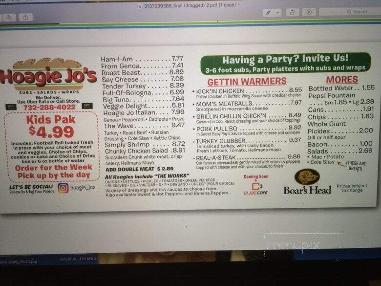 Hoagie Jo's - Manasquan, NJ menu_pic